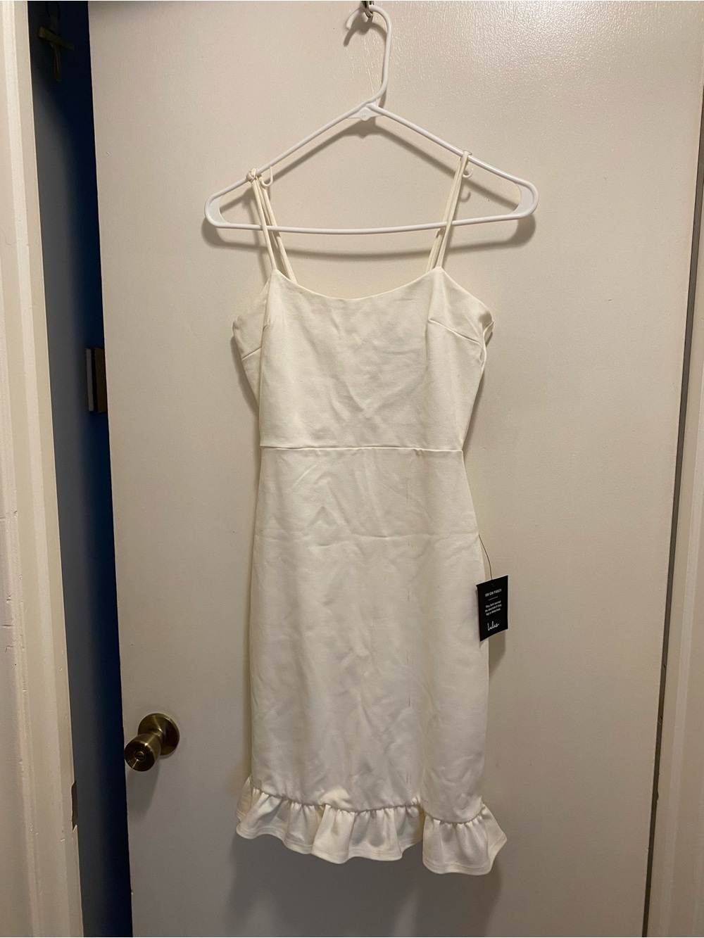 Lulu's Cream Spaghetti Strap Ruffle Hem Mini Dress